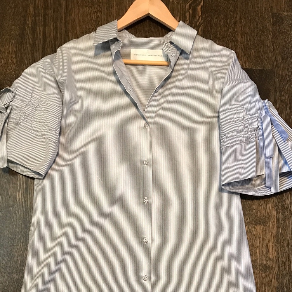 Victoria Beckham Light Blue Pinstripe Button‑Front Dress